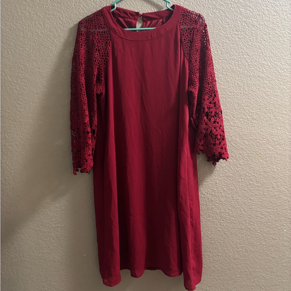 Elegant Red Lace Sleeve Dress